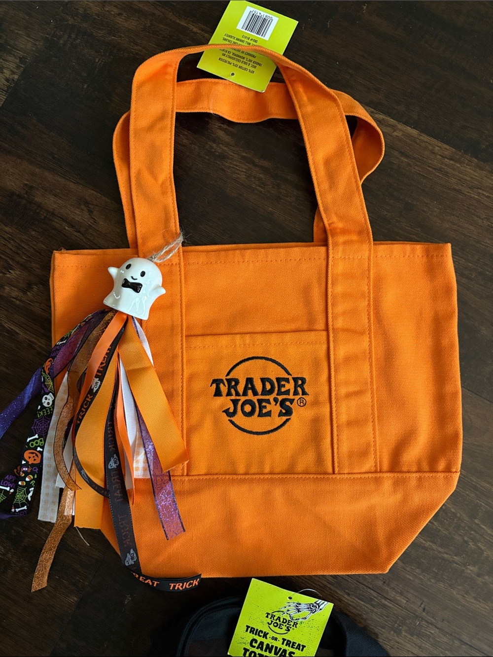 Orange Canvas Tote Bag with crackel barrel Halloween tassel- Trader Joe’s
